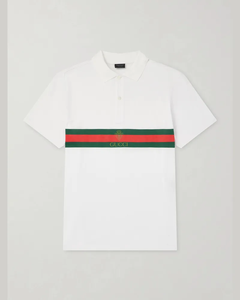 Gucci Logo-Print Cotton-Jersey Polo Shirt White