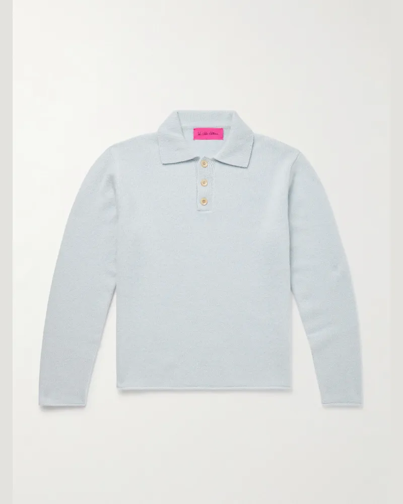 The Elder Statesman Pullover aus gebürstetem Kaschmir mit Polokragen Blau