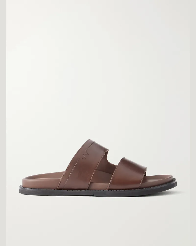 JM Weston Double V Anatomical Leather Slides Brown