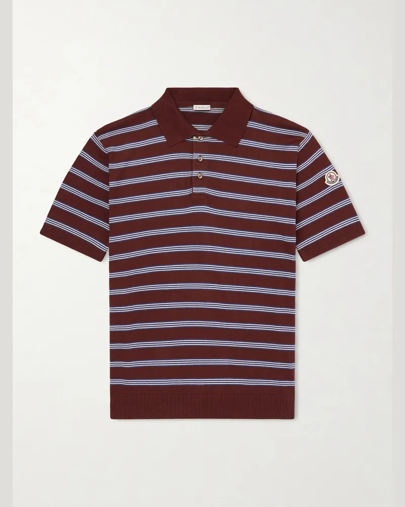 Moncler Logo-Appliquéd Striped Cotton Polo Shirt Brown