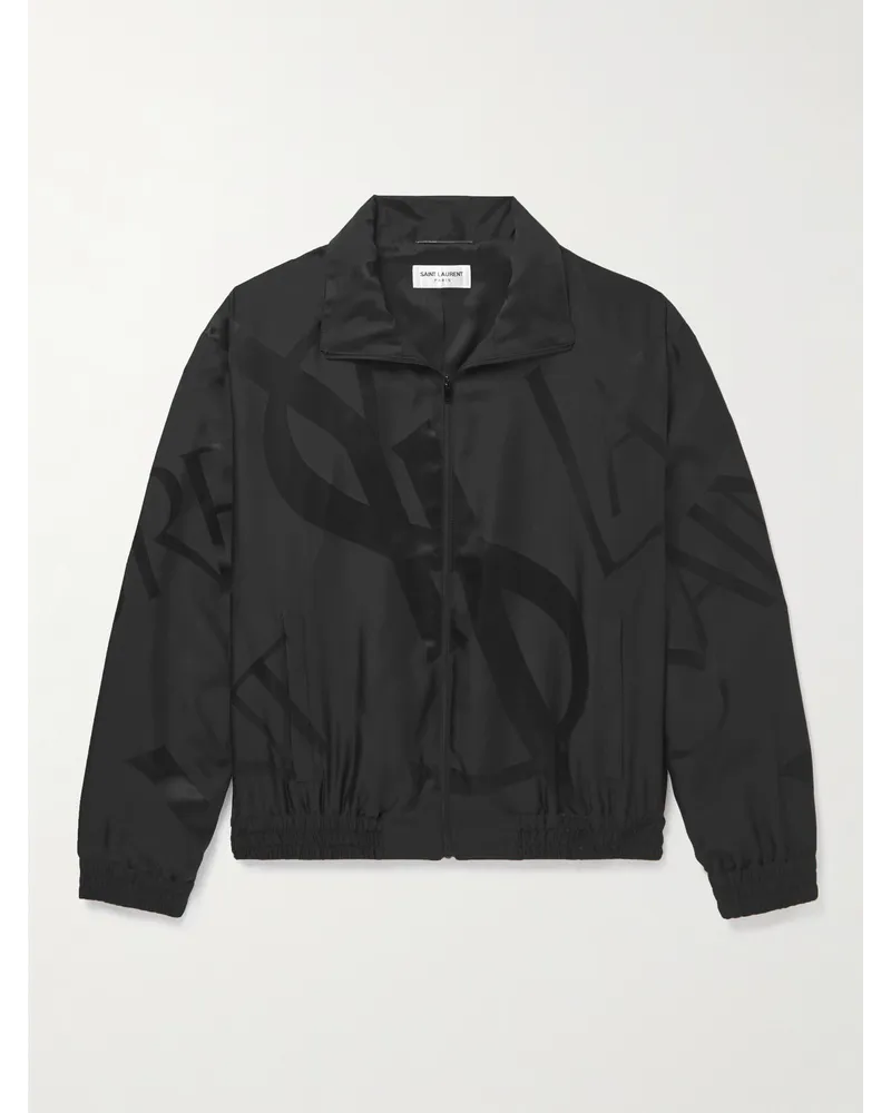 Saint Laurent Trainingsjacke aus Seiden-Twill mit Logomuster Schwarz