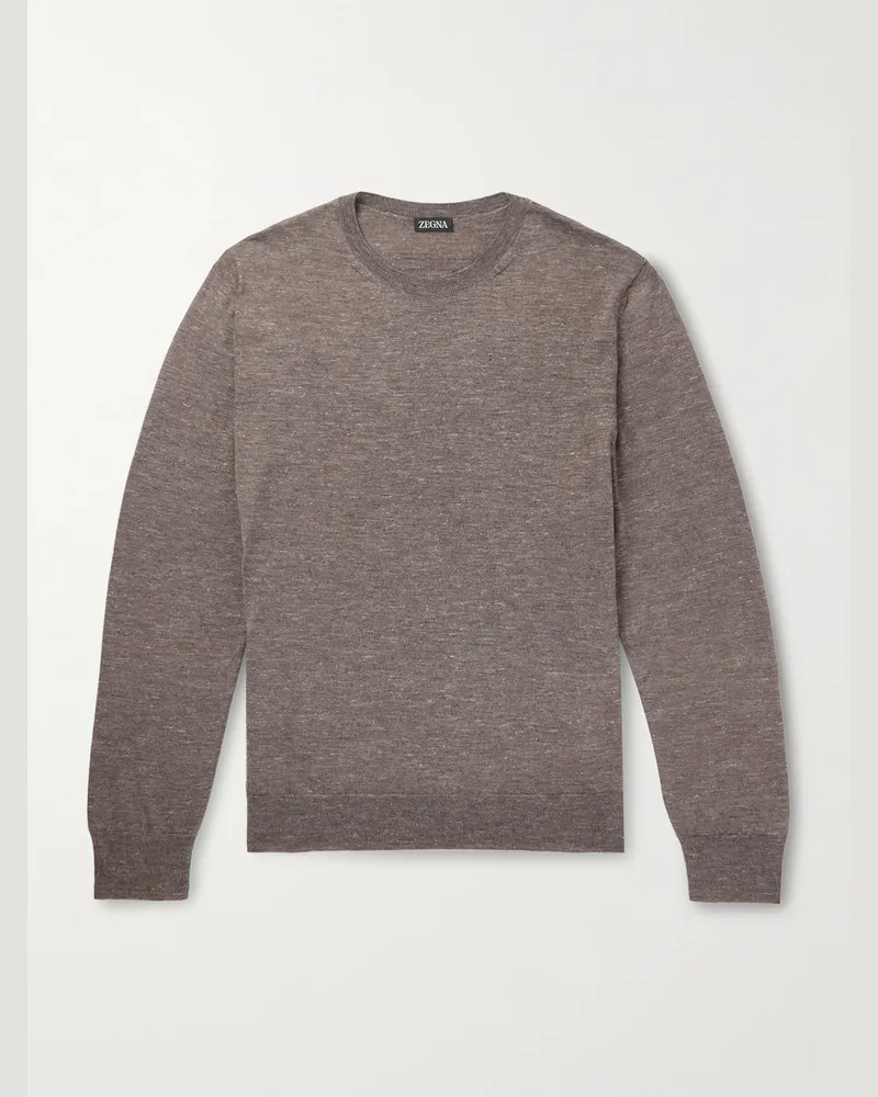 Ermenegildo Zegna Pullover aus einer Mischung aus Maulbeerseide, Kaschmir und Leinen Braun