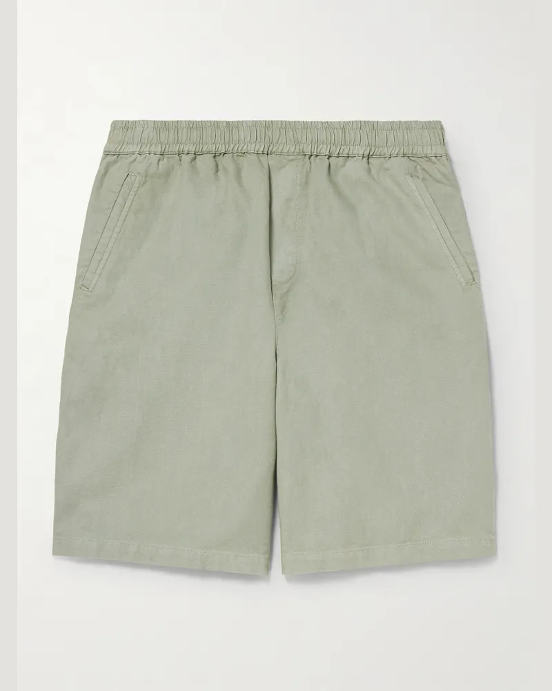 Folk Assembly gerade geschnittene Shorts aus einer Baumwoll-Hanfmischung in Stückfärbung Grün