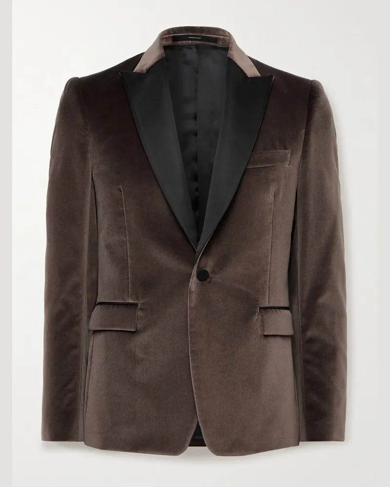 Paul Smith Schmal geschnittene Smokingjacke aus Baumwollsamt mit Satinbesatz Braun