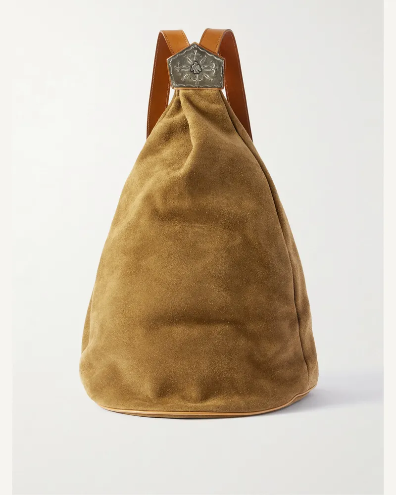 KAPITAL Harvey Medicin Rucksack aus Veloursleder mit Lederbesatz und Verzierung Neutral