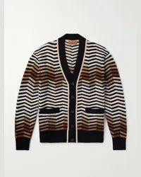 Missoni Gestreifter Cardigan aus Häkelstrick aus Wolle Braun