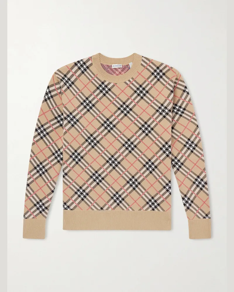 Burberry Checked Cotton-Blend Sweater Neutrals