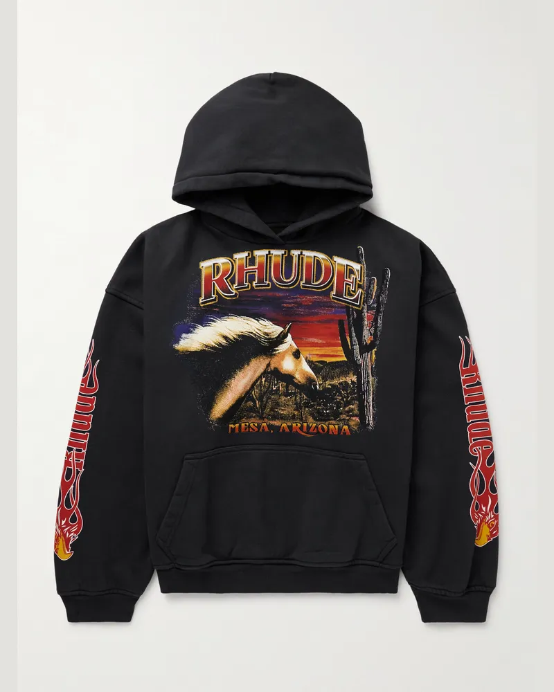 RHUDE Hoodie aus Baumwoll-Jersey mit Print Schwarz