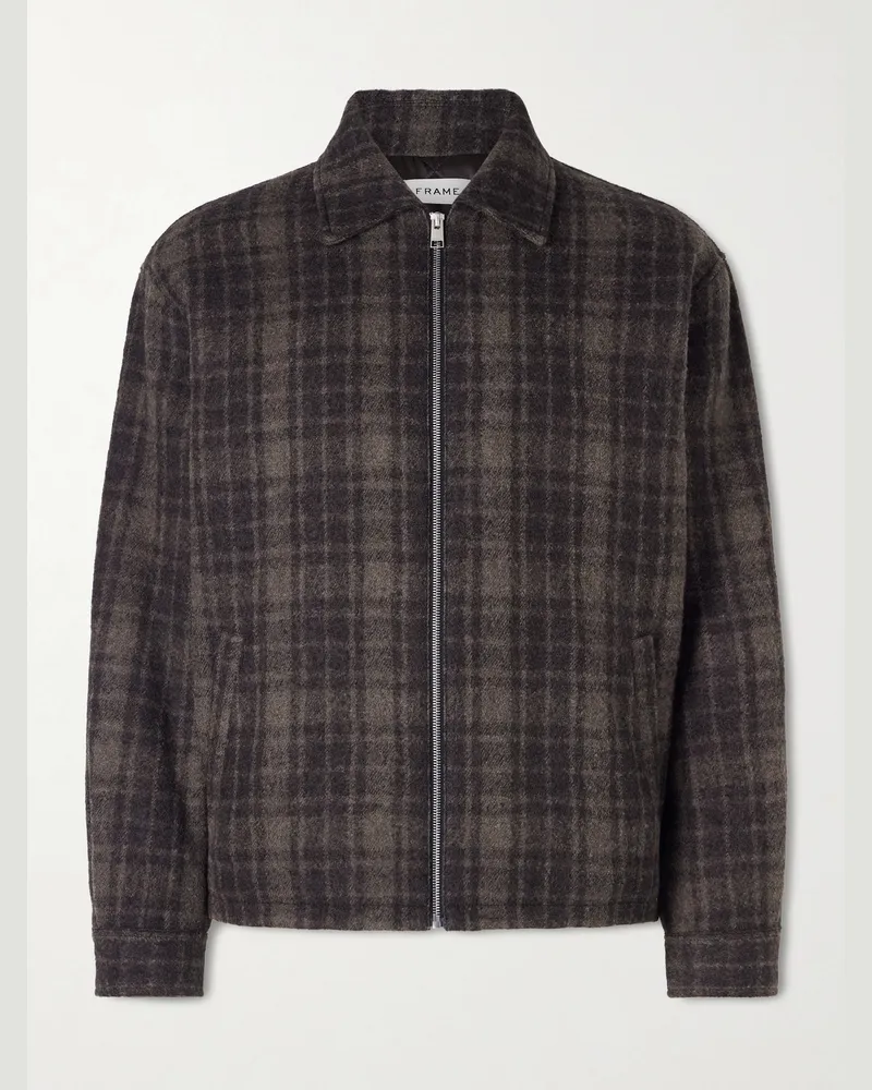 Frame Denim Padded Checked Virgin Wool-Tweed Blouson Jacket Brown