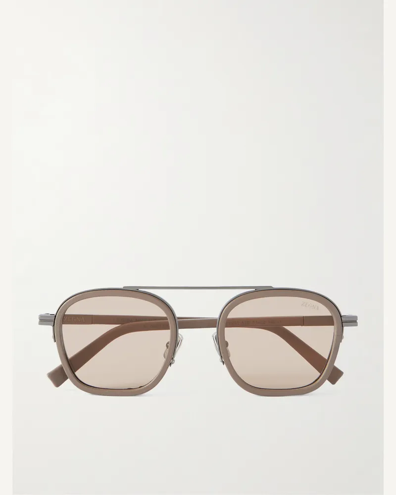 Ermenegildo Zegna Pilotensonnenbrille aus Azetat mit silberfarbenen Details Neutral