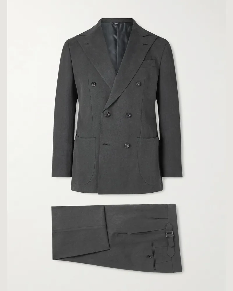 Thom Sweeney Double-Breasted Linen Suit Green