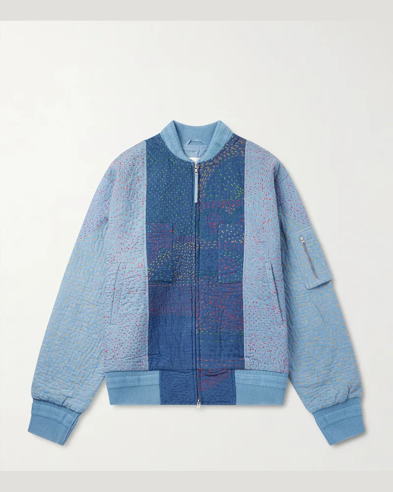 KARDO Max Kantha-Embroidered Cotton Bomber Jacket Blue