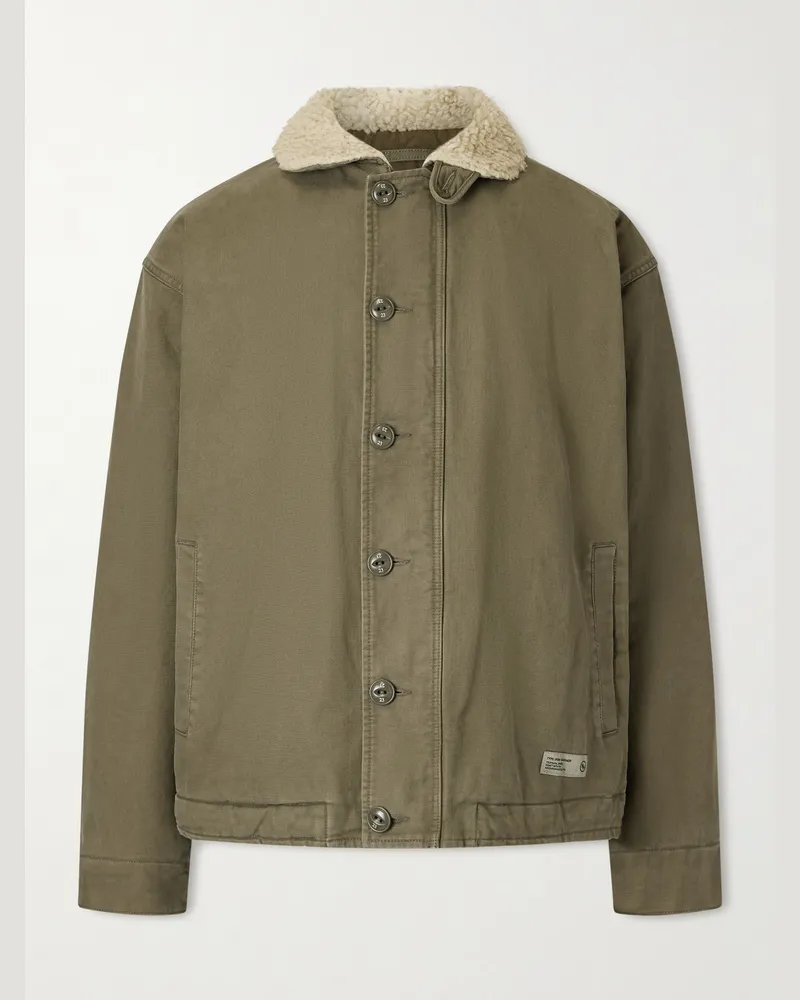 Neighborhood N-1 Jacke aus wattierter Baumwolle mit Logoprint und Fleecebesatz Grün