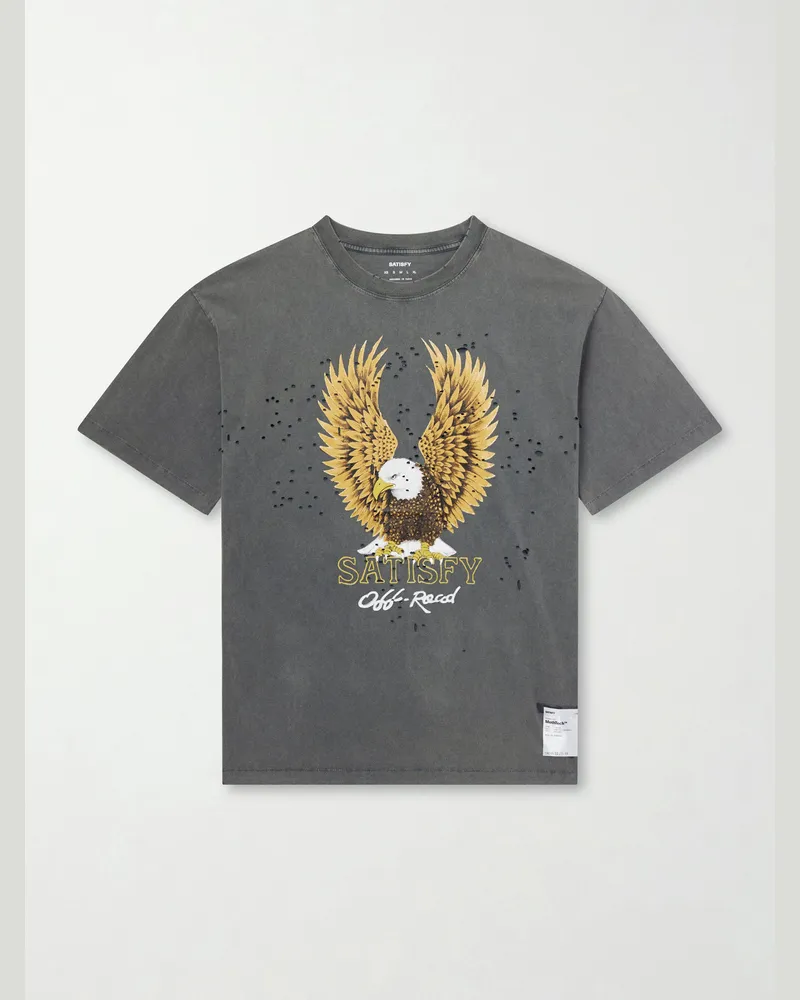 Satisfy Logo-Print Distressed MothTech™ Cotton-Jersey T-Shirt Gray