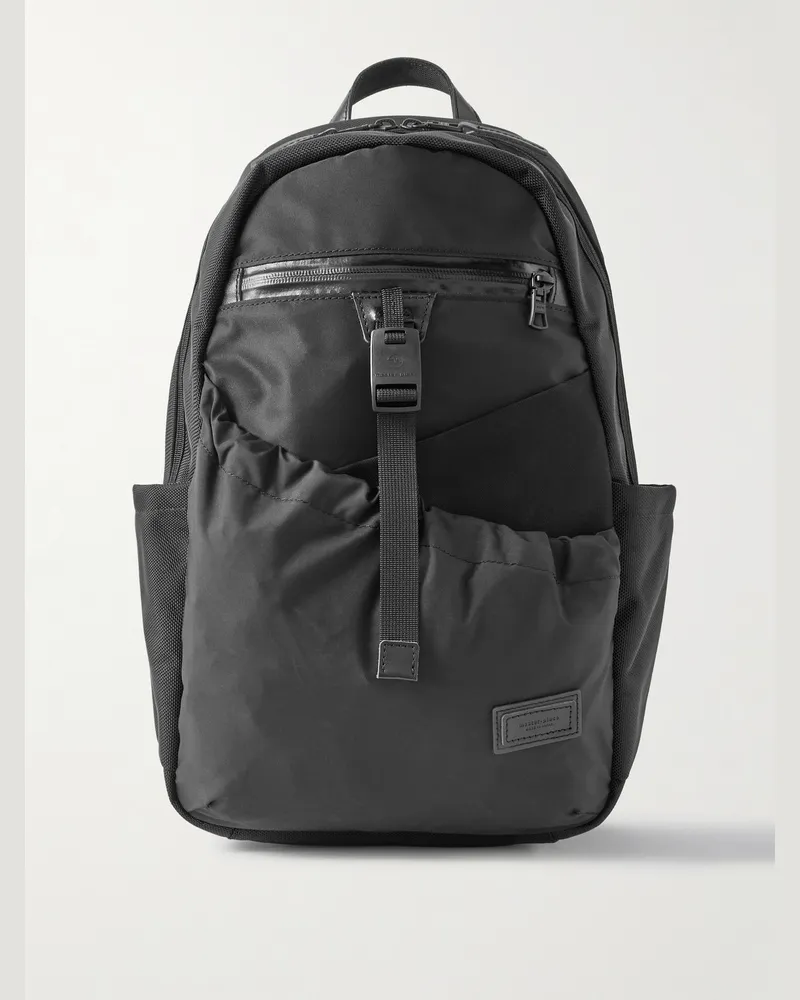 MASTER PIECE Scramble Leather-Trimmed Nylon Oxford, Twill and Shell Backpack Black