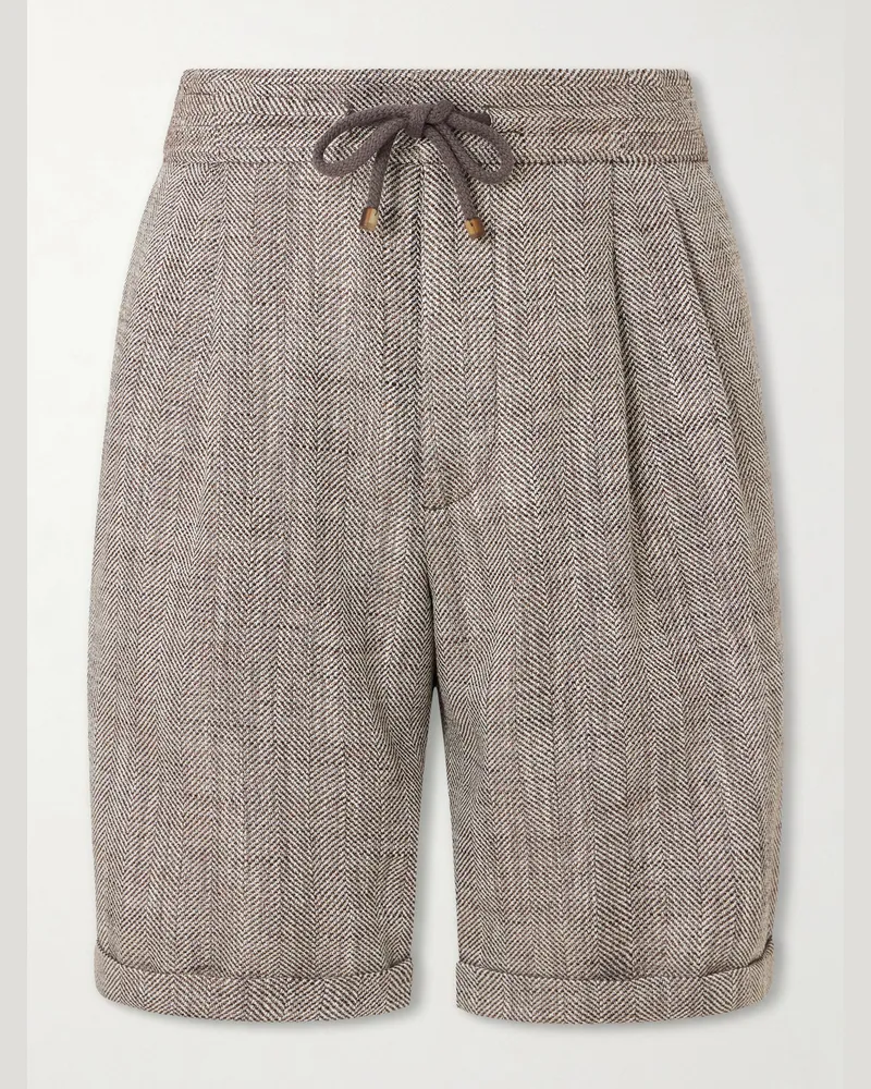Brunello Cucinelli Silk, Linen and Cotton-Blend Bermuda Shorts Brown