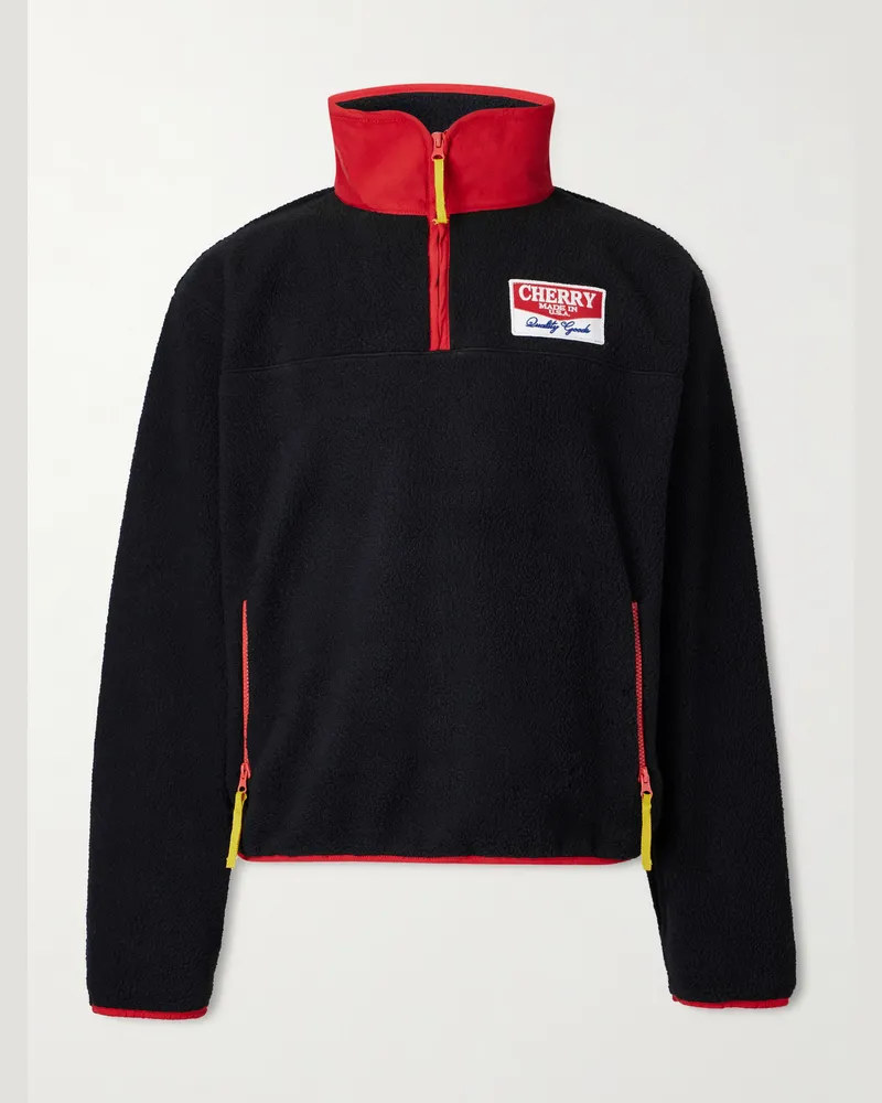 Cherry Los Angeles Logo-Appliquéd Fleece Half-Zip Sweater Black