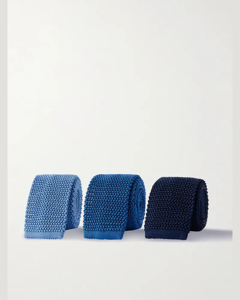 Charvet Set aus drei Krawatten aus Seidenstrick, 6 cm Blau