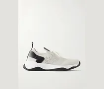 Shadow Logo-Embroidered Leather-Trimmed Stretch-Knit Sneakers