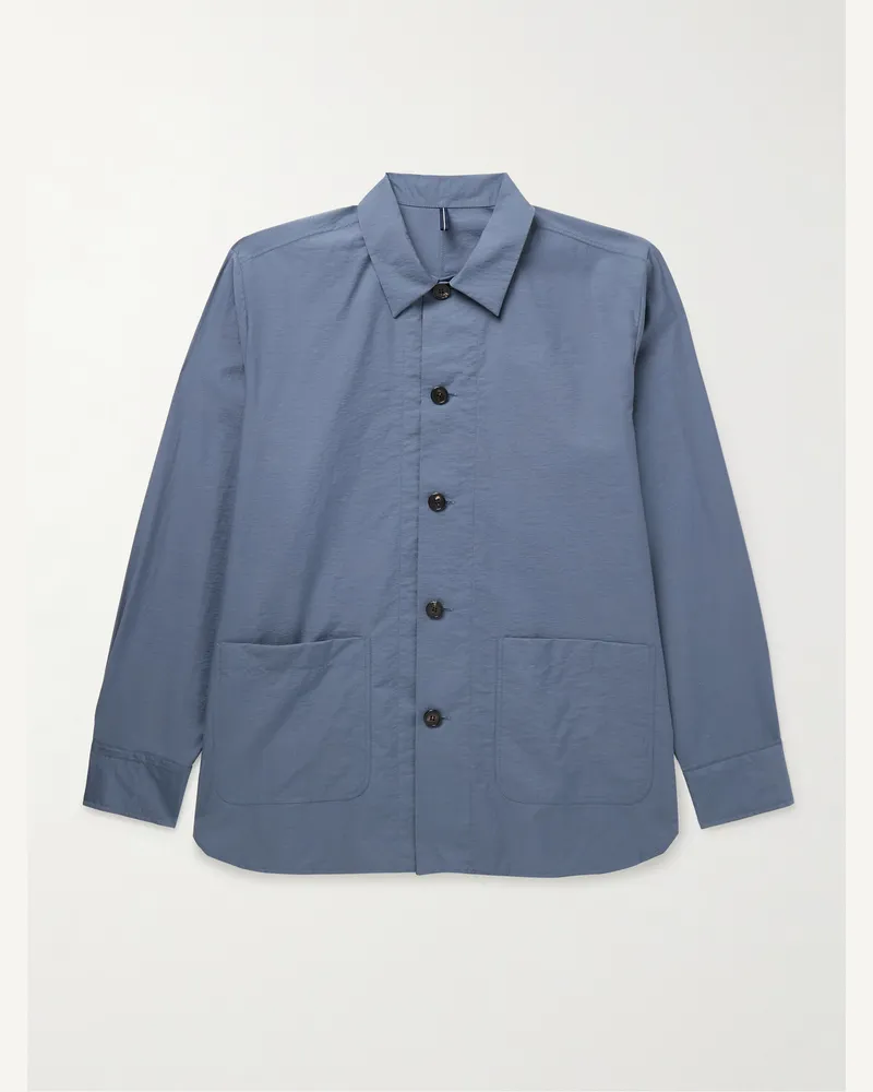 Incotex Teknosartorial Hemdjacke aus vorgewaschener Popeline aus einer Baumwollmischung Blau