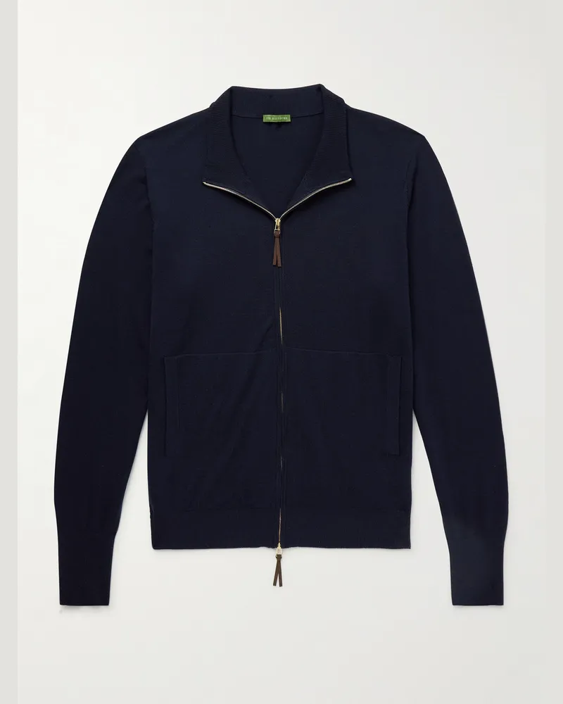 Sid Mashburn Schmal geschnittener Cardigan aus Escorial-Wolle mit Reißverschluss Blau