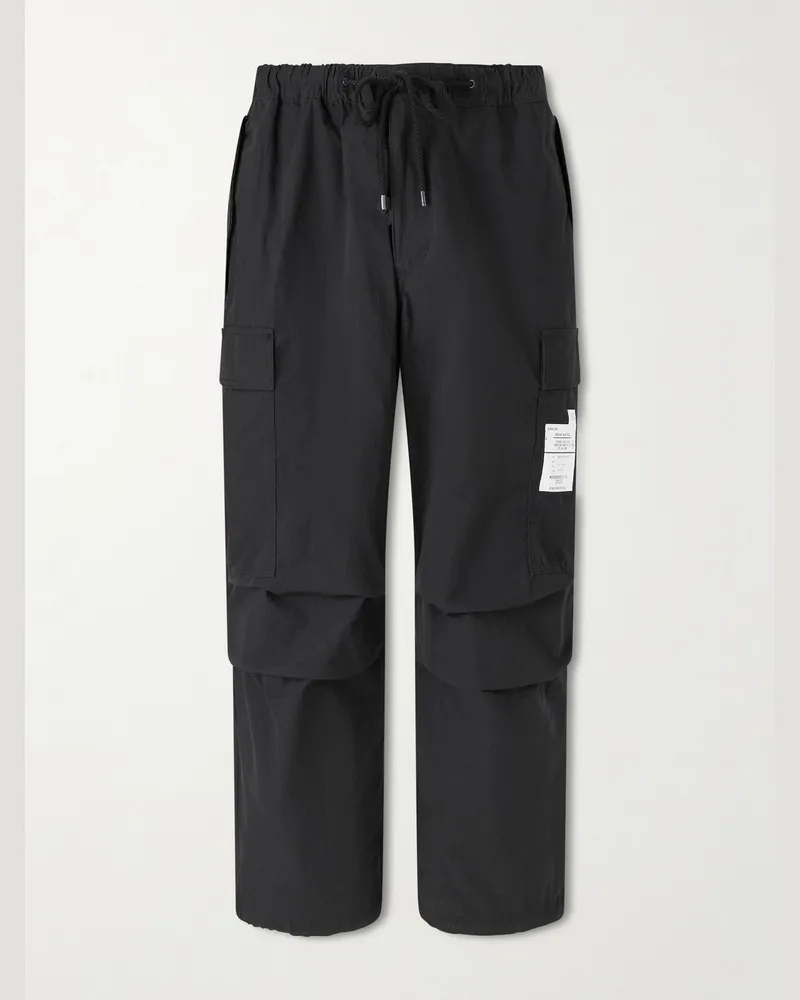 Neighborhood Wide-Leg Cotton-Blend Ripstop Drawstring Cargo Trousers Black
