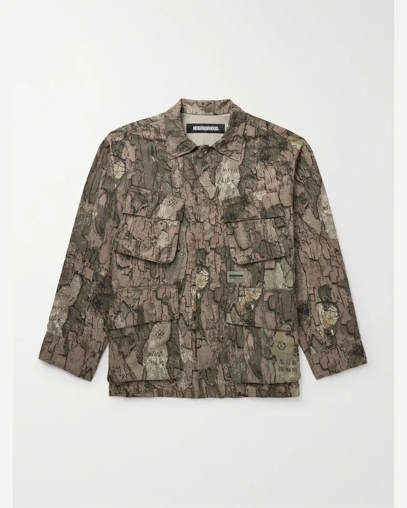 Neighborhood Fatigue Logo-Appliquéd Camouflage-Print Cotton-Ripstop Jacket Brown