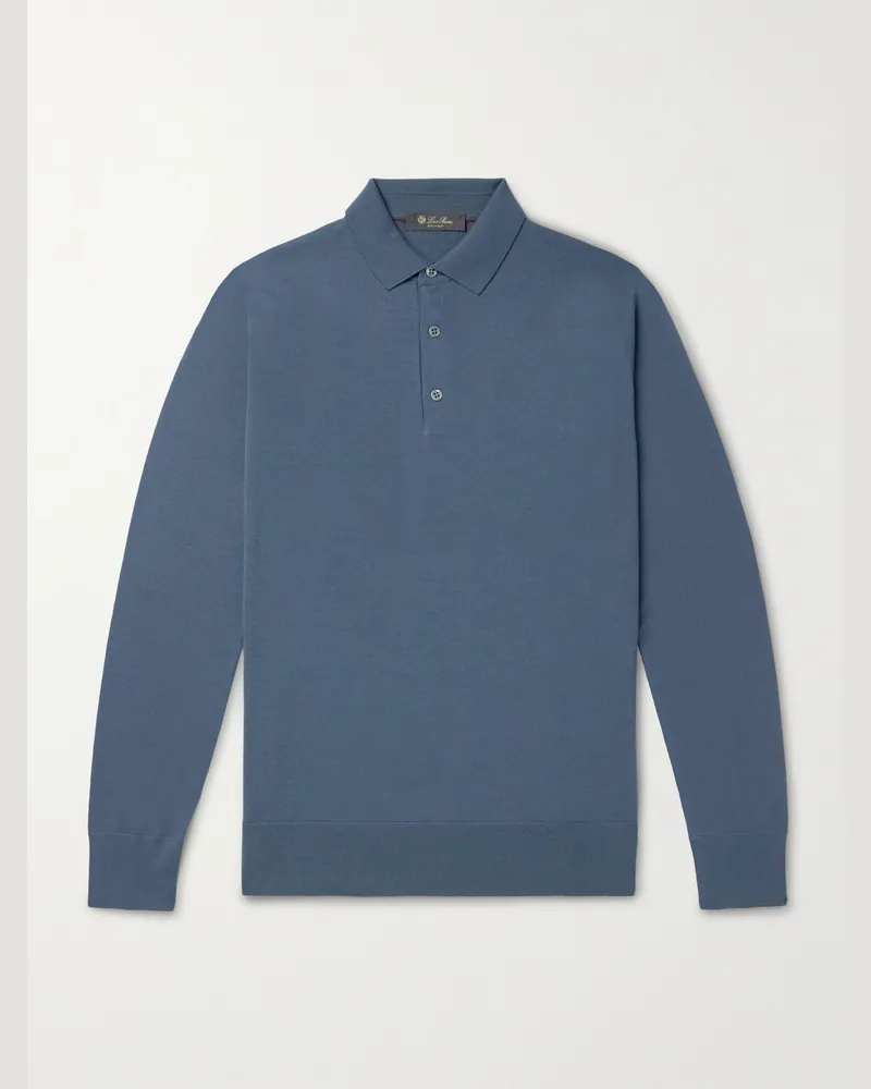 Loro Piana Schmal geschnittener Pullover aus Wish®-Schurwolle mit Polokragen Blau