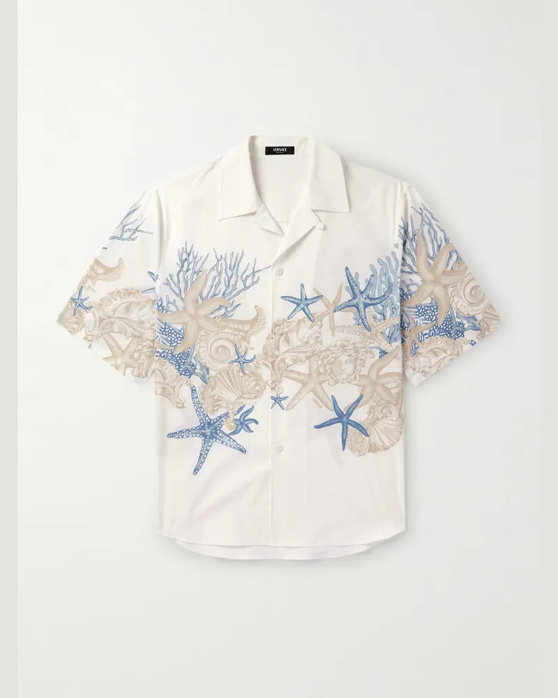 Versace Barocco Sea Hemd aus bedruckter Baumwollpopeline mit Reverskragen Neutral