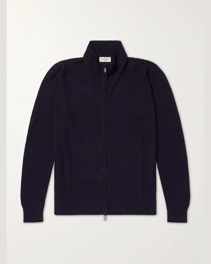 PIACENZA 1733 Knitted Silk and Linen-Blend Zip-Up Cardigan Blue