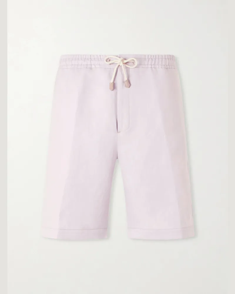 Canali Straight-Leg Linen And Silk-Blend Bermuda Shorts Purple
