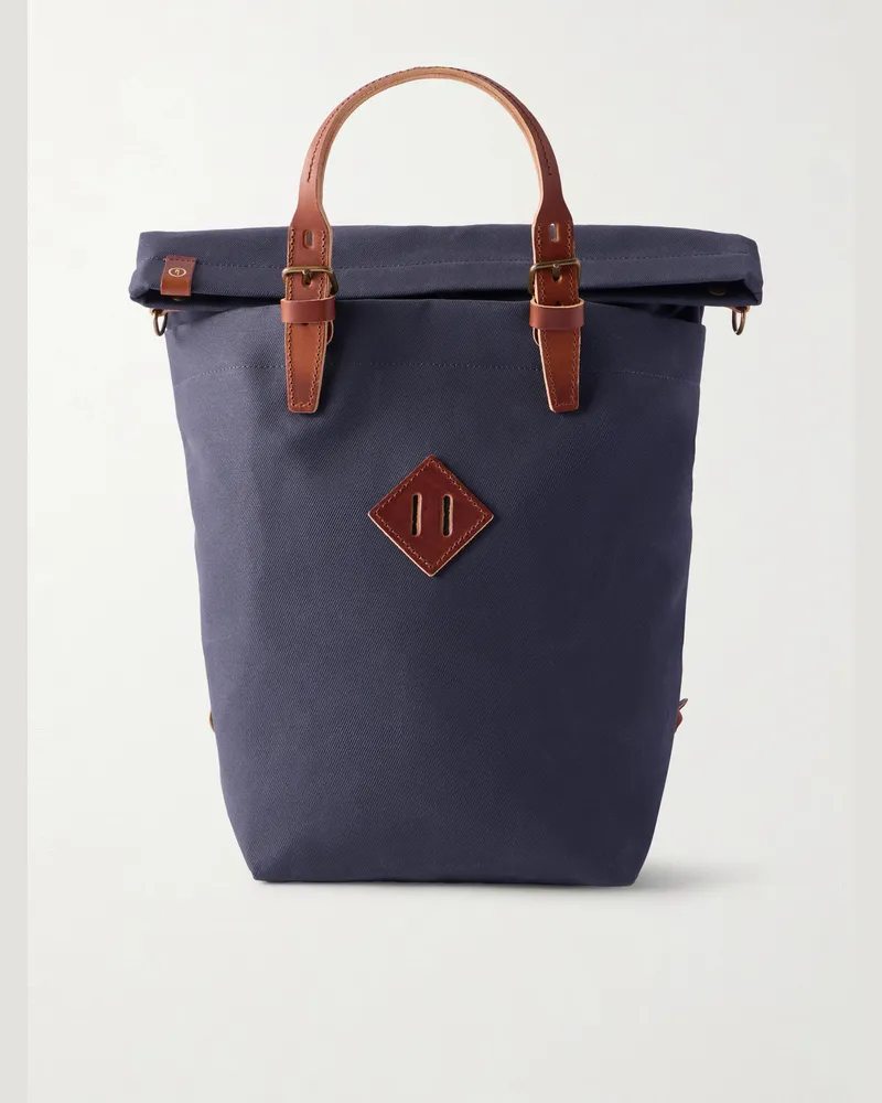 Bleu de Chauffe Woody Leather-Trimmed Waxed Cotton-Canvas Backpack Blue