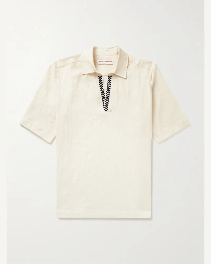 Orlebar Brown Ridley Polohemd aus Biobaumwollgaze mit Stickereien Neutral