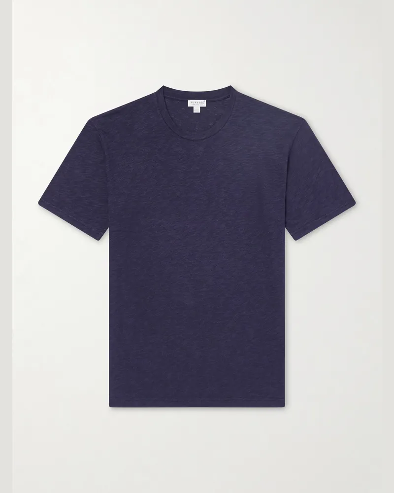 Sunspel Cotton and Linen-Blend T-Shirt Blue