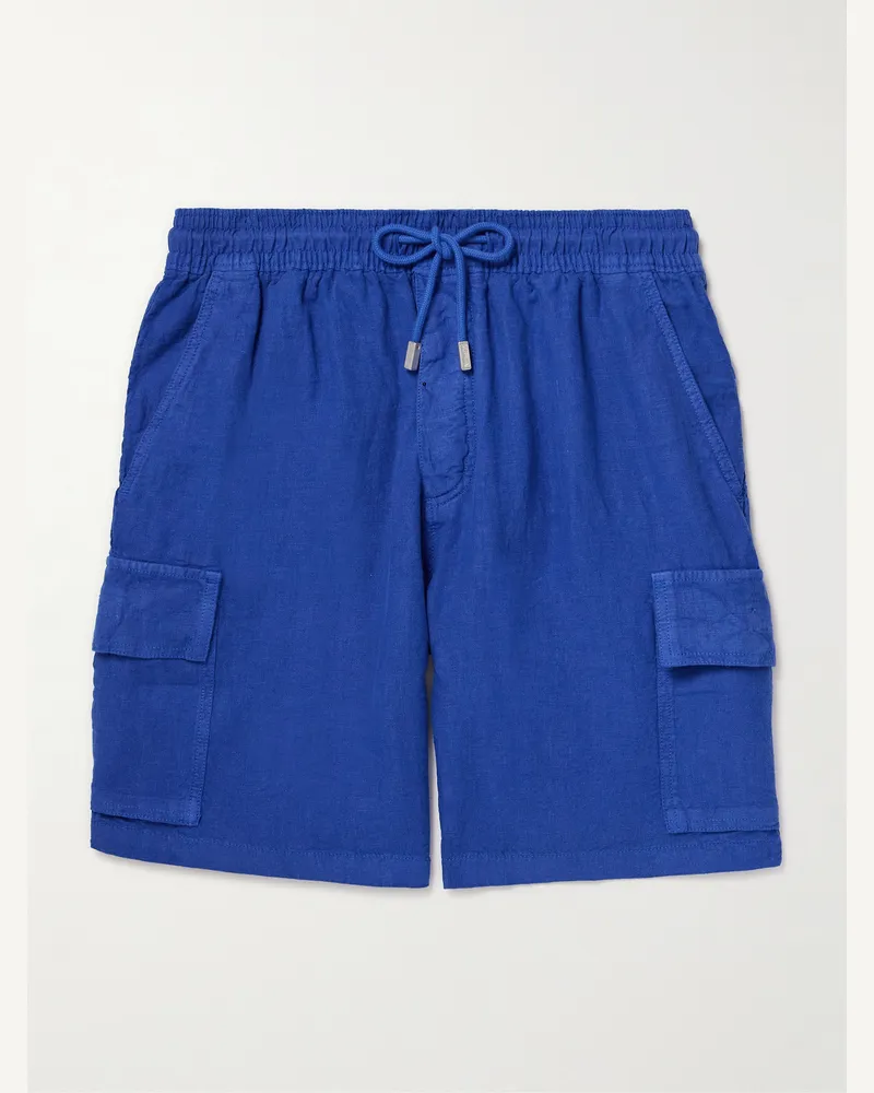 Vilebrequin Gerade geschnittene Cargoshorts aus Leinen mit Kordelzugbund Blau