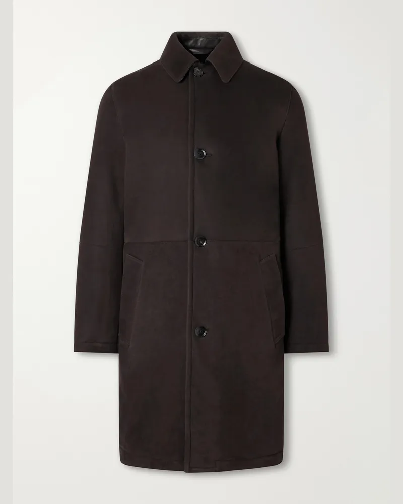 Brioni Paneled Shearling Coat Brown