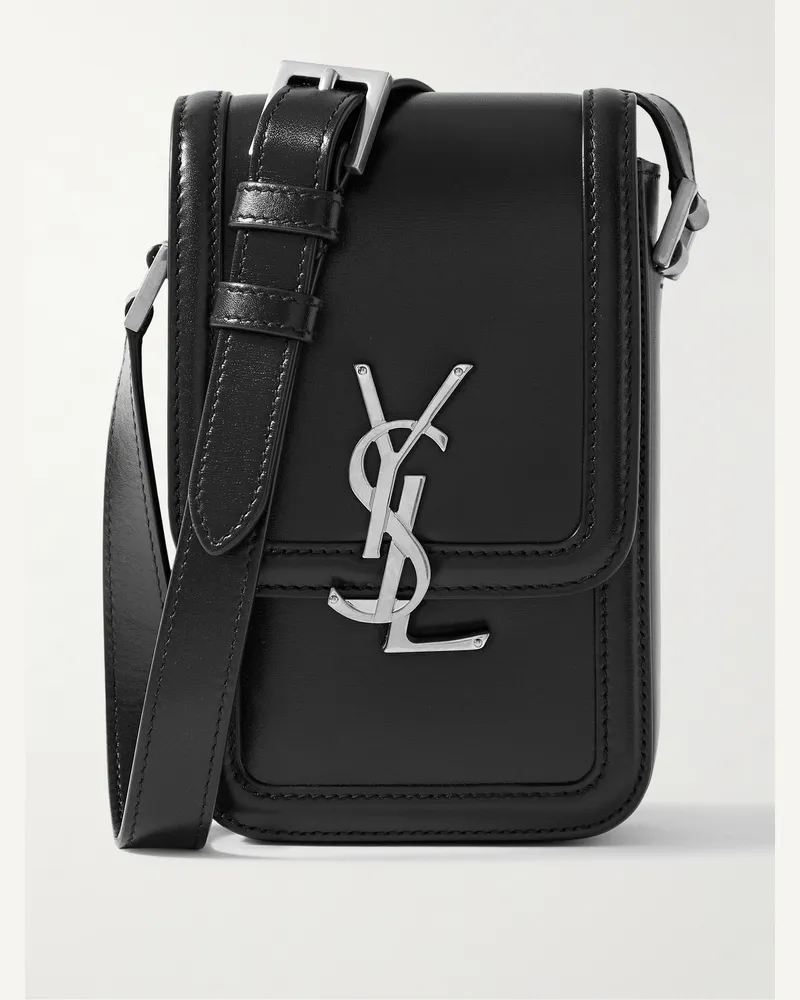 Saint Laurent Solferino Mini Umhängetasche aus Leder mit Logoverzierung Schwarz