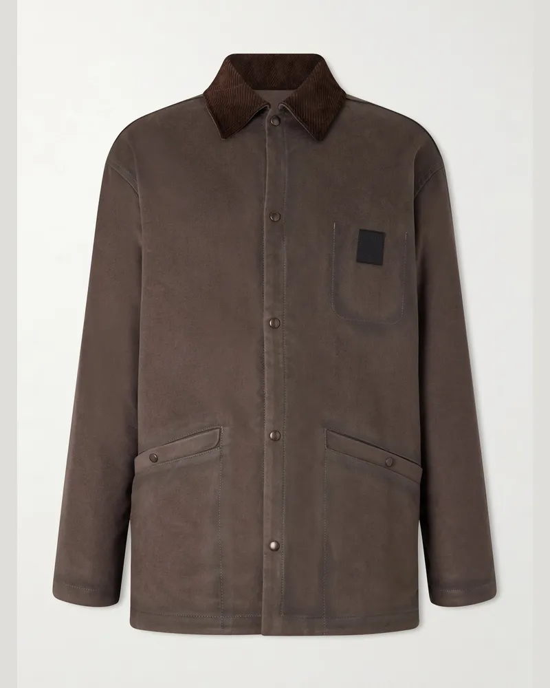 Loewe Hemdjacke aus Webstoff mit Logoapplikation und Cordbesatz Braun