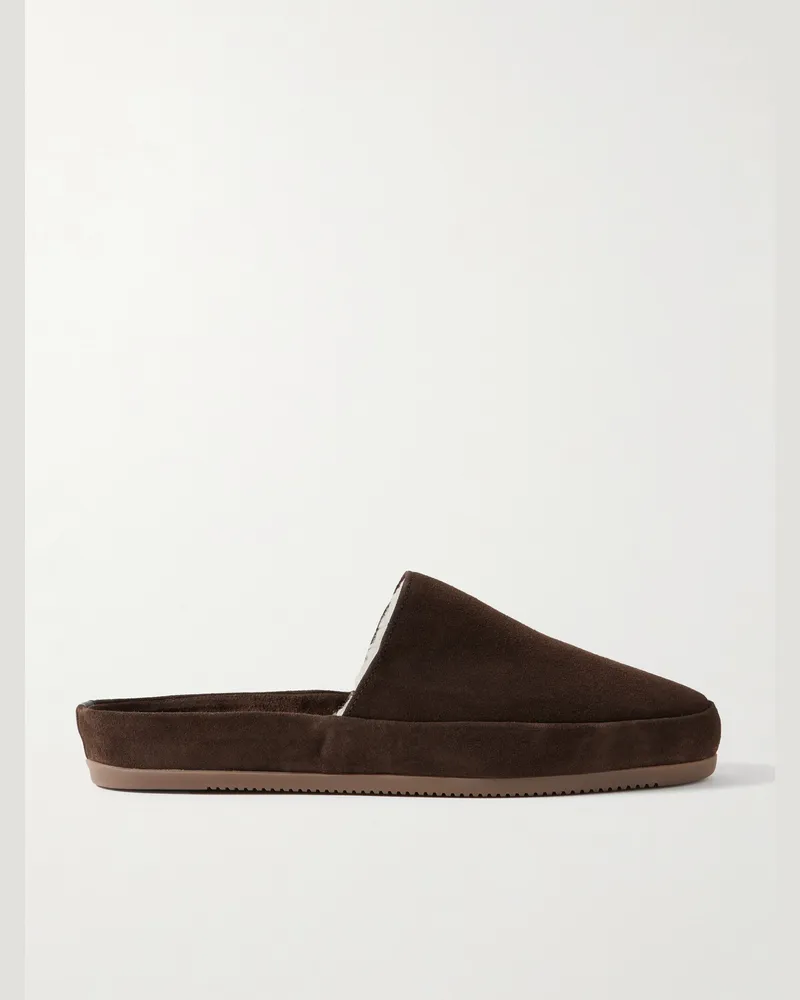 MULO Fleece-Lined Suede Slippers Brown