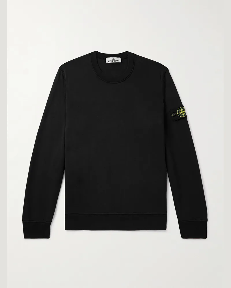 Stone Island Logo-Appliquèd Garment-Dyed Organic Cotton-Jersey Sweatshirt Black