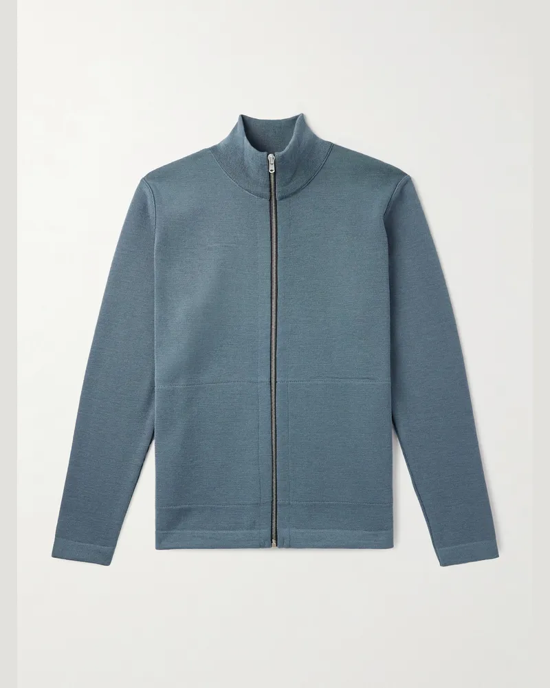 S.N.S Herning Naval Slim-Fit Wool Zip-Up Cardigan Blue
