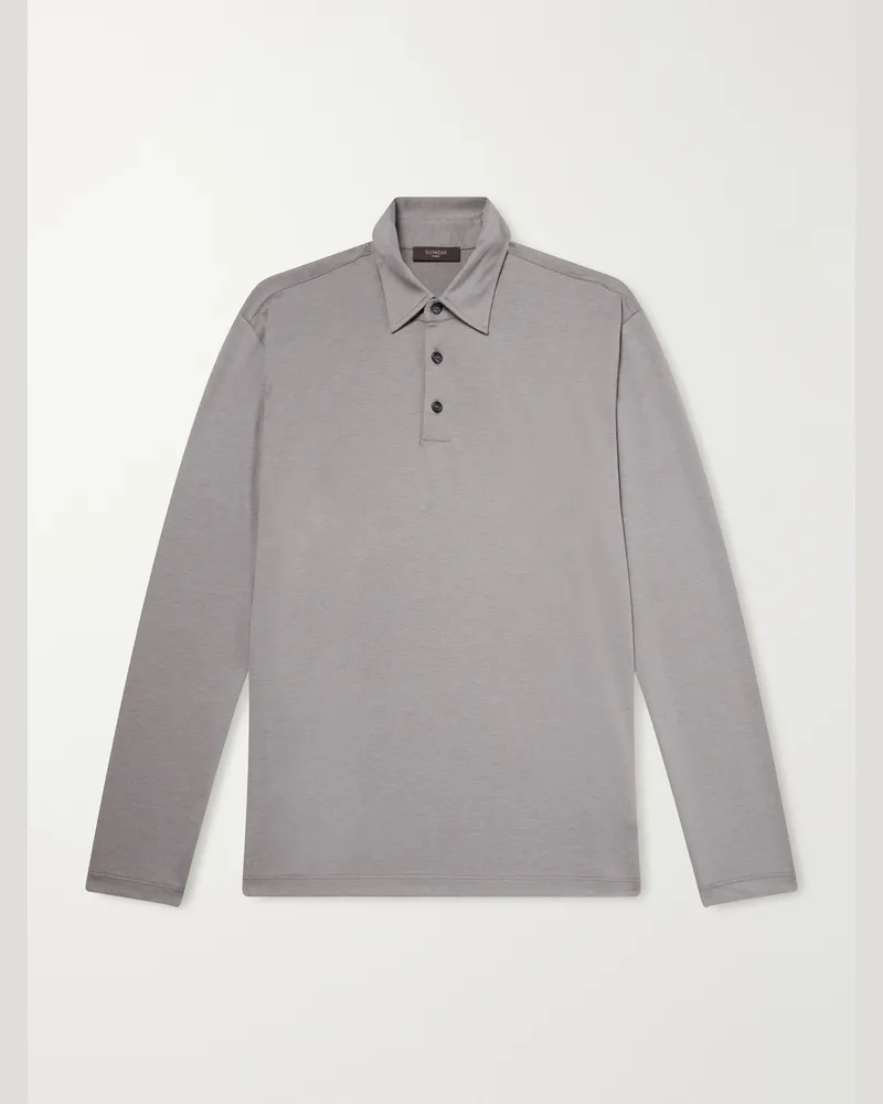 Slowear Zanone Cotton and Silk-Blend Jersey Polo Shirt Gray