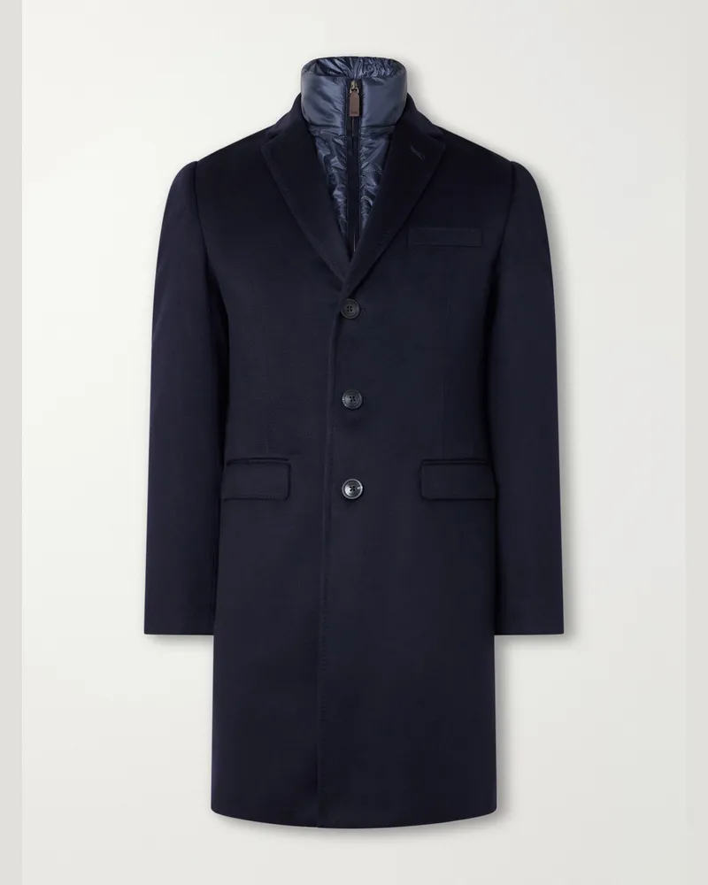 Herno Detachable Shell-Lined Woven-Cashmere Coat Blue