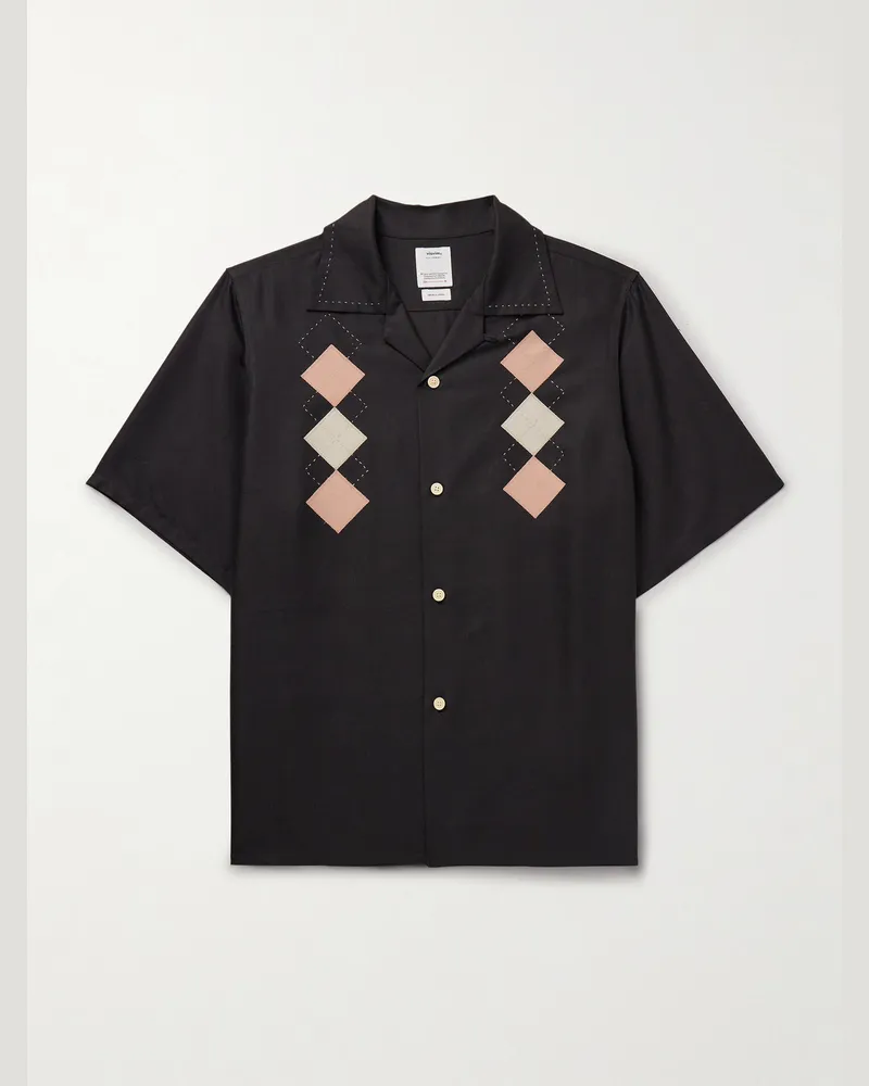 Visvim Keesey Hemd aus Shantung-Seide mit Stickereien, Applikationen und wandelbarem Kragen Schwarz