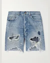 SAINT MXXXXXX Gerade geschnittene Jeansshorts in Distressed-Optik Blau