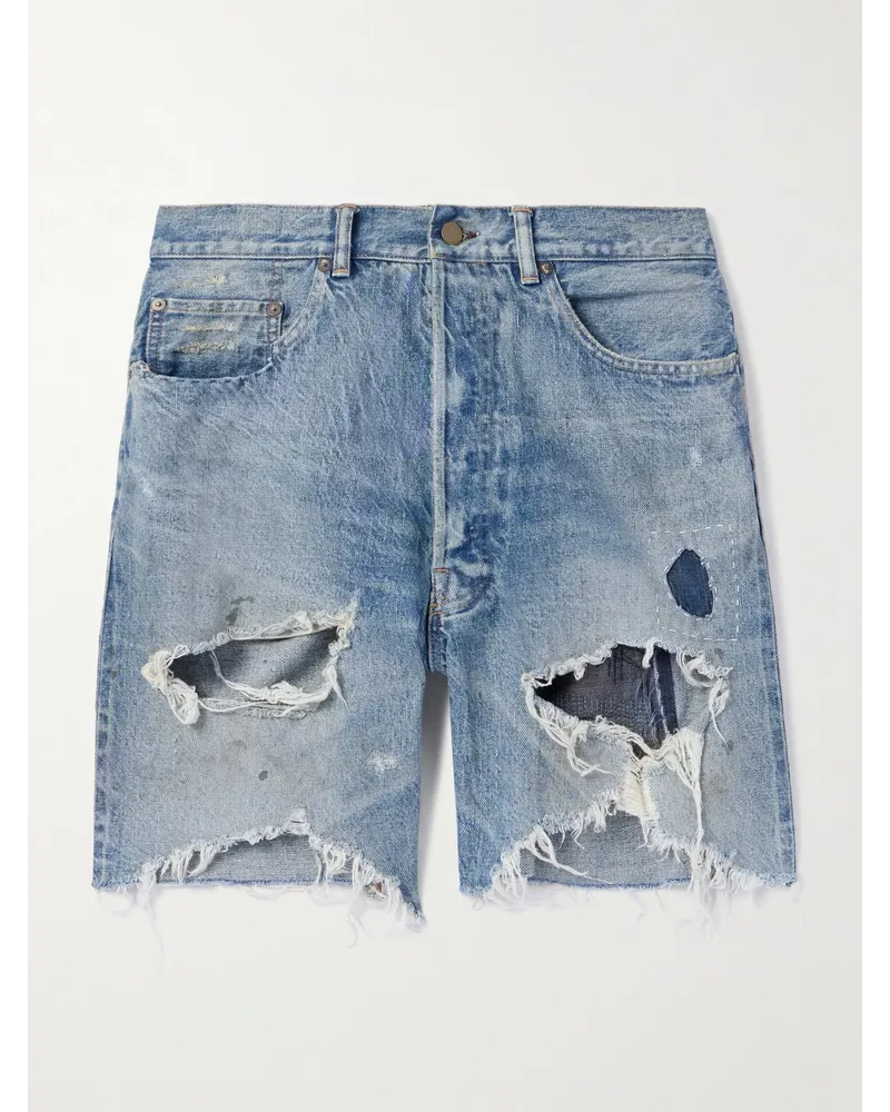 SAINT MXXXXXX Gerade geschnittene Jeansshorts in Distressed-Optik Blau