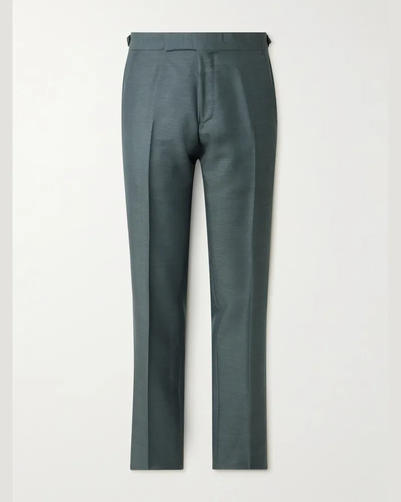 MR P. Mike Straight-Leg Wool, Mohair and Silk-Blend Twill Tuxedo Trousers Green