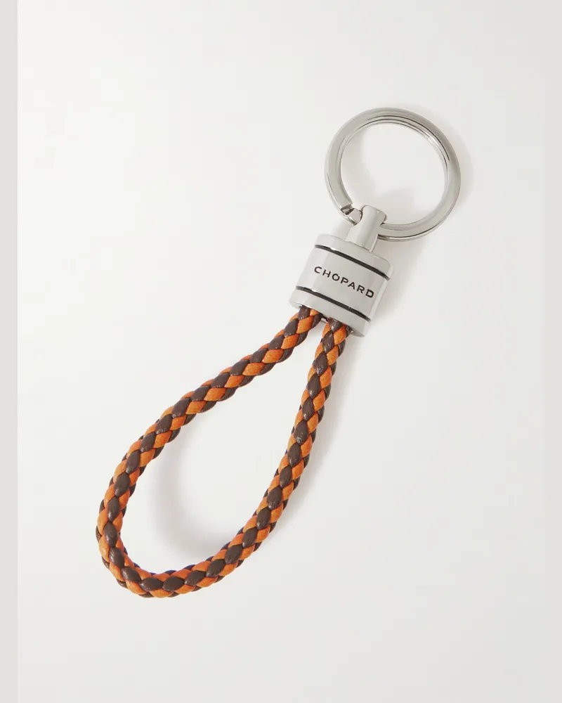 Chopard Schlüsselring aus geflochtenem Leder mit silberfarbenen Details Orange