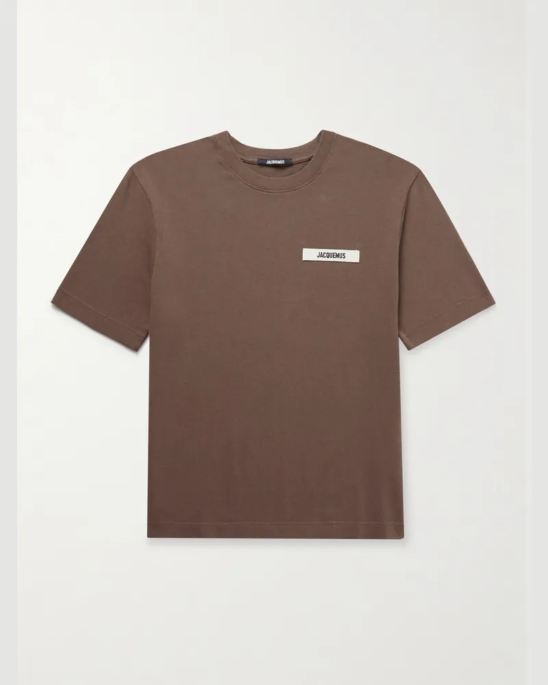 Jacquemus T-Shirt aus Baumwoll-Jersey mit Logoapplikation Braun