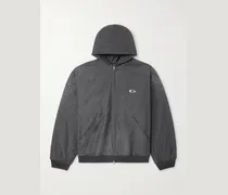 Logo-Embroidered Printed Denim Zip-Up Hoodie